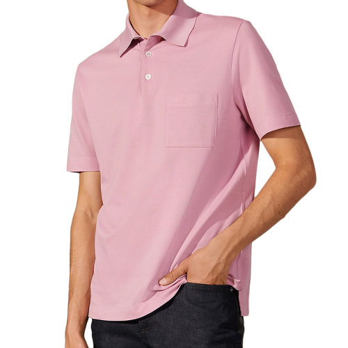 HERMES/愛馬仕 22年春夏新款 男士淺粉色純棉H刺繡短袖polo衫H072325HA51XS