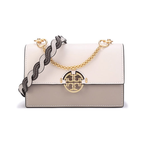 Tory Burch/湯麗柏琦【22年新款】女士MILLER系列皮革/絨面革雙T LOGO單肩斜挎包奶酪多色拼色迷你款 86413