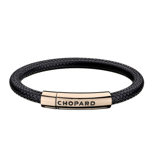 Chopard/蕭邦 22春夏新款MILLE MIGLIA系列 黑色橡膠玫瑰金色金屬運(yùn)動(dòng)風(fēng)手鏈95016-0210