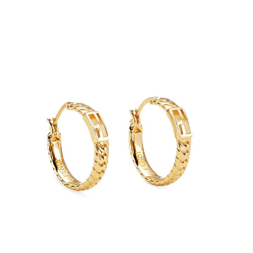 FENDI/芬迪  Baguette系列 女士小號金色 圓形飾有網(wǎng)狀鏈和Baguette FF圖案耳環(huán)8AG992B08F0CFK