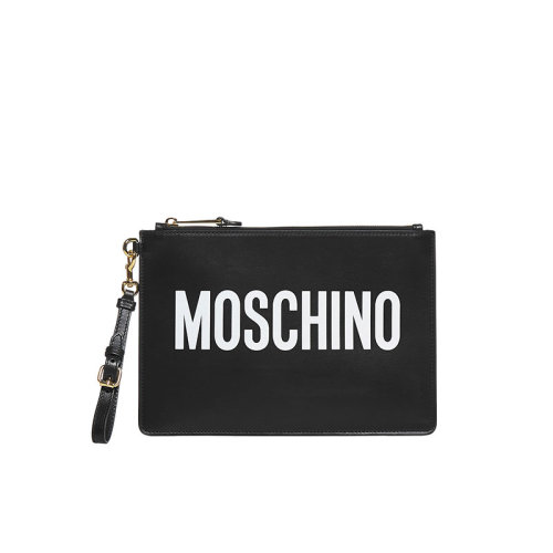 MOSCHINO/莫斯奇諾  女包 女士字母印花黑色小牛皮拉鏈?zhǔn)帜冒?84058001A1555