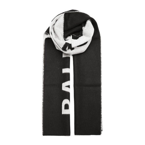 Balenciaga/巴黎世家 女士黑色白色拼色羊毛字母印花時尚圍巾圍脖 512732-320B0-9060