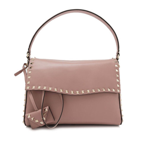 Valentino/華倫天奴  女包女士粉色皮革時尚百搭鉚釘裝飾單肩斜挎手提包  PW2B0A85BOL P45