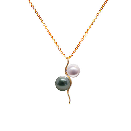 zhuella/珠艾樂 18K金黑白撞色款 大溪地和日本海水珠 吊墜項(xiàng)鏈