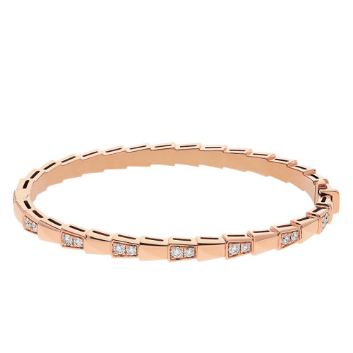 BVLGARI/寶格麗  SERPENTI VIPER系列 18K金玫瑰金半密釘鉆石手鐲355043