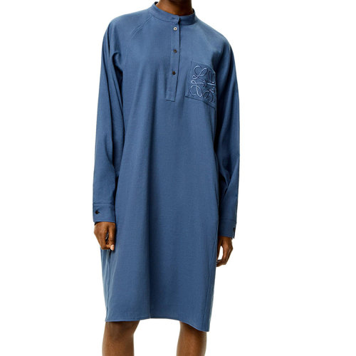 LOEWE/羅意威 22年秋冬新款 女士大西洋藍色圓領(lǐng)束腰刺繡LOGO連衣裙S359Y09X79-6919