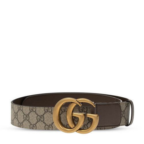 GUCCI/古馳 女士拼色帆布配皮經(jīng)典互扣式做舊款雙G金屬扣皮帶腰帶 400593-92TLT 多色可選