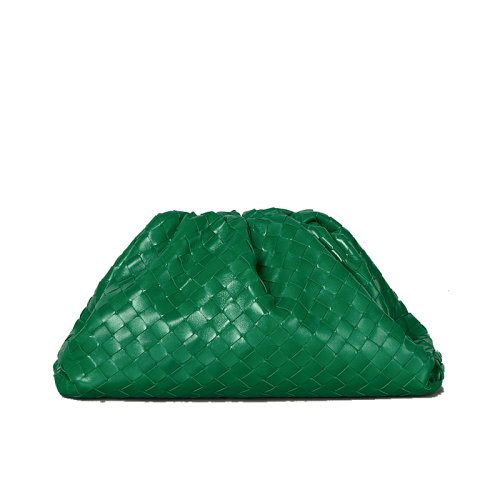 Bottega Veneta/葆蝶家 THE POUCH系列 綠色小羊皮編織手拿云朵包576175VCPP03104