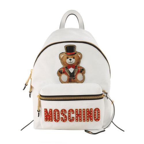 MOSCHINO/莫斯奇諾 女士Saffiano皮革經(jīng)典logo禮帽泰迪熊魔術(shù)熊雙肩包背包旅行包女包
