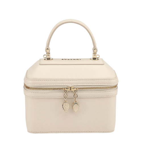 BVLGARI/寶格麗 SERPENTI FOREVER系列 女士小號象牙白色粒面小牛皮蛇首形狀拉鏈化妝包手提斜挎包291661