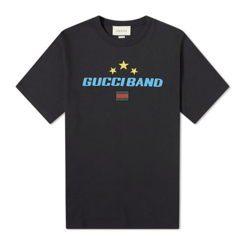 GUCCI 古馳  男裝 服飾 黑色Band印花超大造型棉質(zhì)半袖 男士短袖T恤 565806Band印花