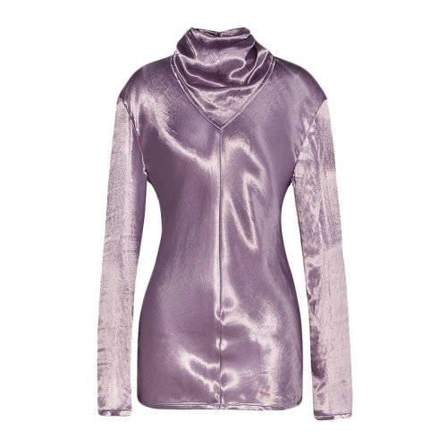 BOTTEGA VENETA 葆蝶家  女裝 服飾 紫色拼接時(shí)尚百搭打底 女士長(zhǎng)袖襯衫
