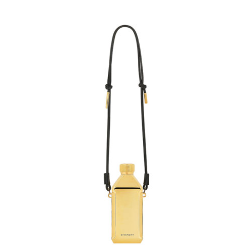 Givenchy/紀梵希 22春夏新款4G LOGO系列 男士黃金色鋁制鐫刻徽標黑色皮革肩帶單肩斜挎水壺包 BK609VK1C9-710