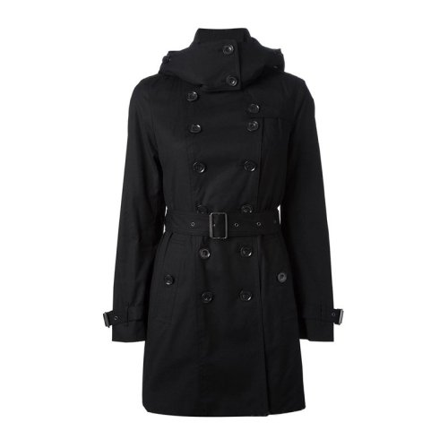 BURBERRY/博柏利  女裝 服飾 黑色棉質(zhì)雙排扣束腰長款 女士大衣外套