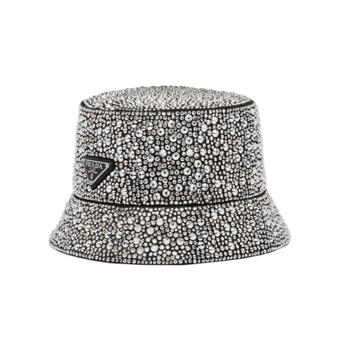 PRADA/普拉達(dá) 22年秋冬新款 女士金屬色皮革飾仿水晶裝飾漁夫帽1HC137_2D0K_F063R