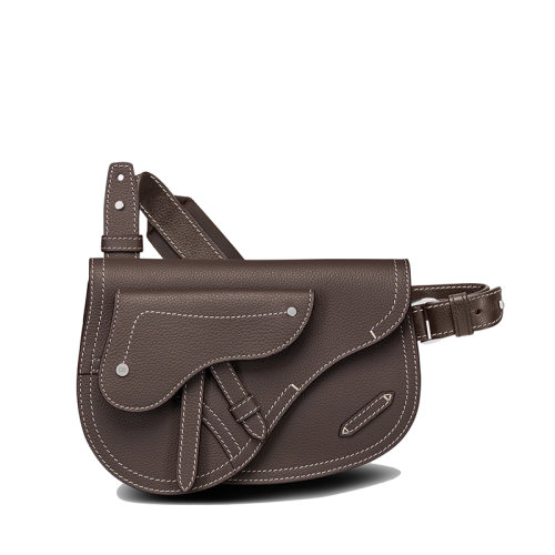 DIOR/迪奧 22春夏新款SADDLE系列 男士檀黑色粒面牛皮革緝面線馬鞍輪廓翻蓋單肩斜挎手拿包腰包1ADPO095YKK_H09M