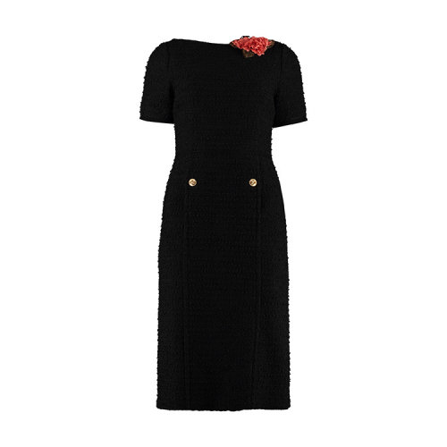 GUCCI/古馳  古琦女裝 女士黑色織物花卉裝飾連衣裙 577401 ZACDY 1000