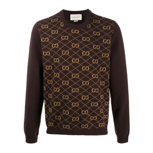 GUCCI/古馳 男裝 服裝 深藍色雙G圖案圓領(lǐng)男士針織衫毛衣