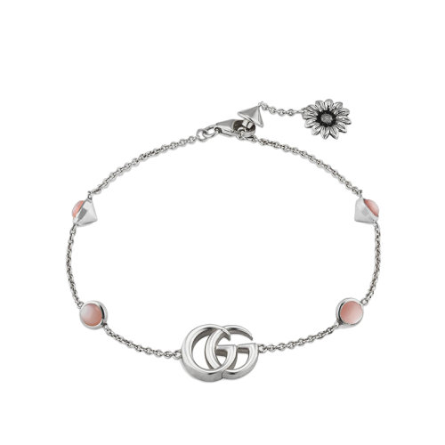 GUCCI/古馳 經(jīng)典925銀雙G花朵裝飾嵌有粉色珍珠母貝復(fù)古手鏈527393J84408164