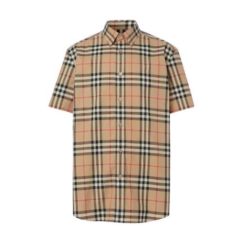  BURBERRY 22年秋冬 男士 短袖格紋棉府綢襯衫 80208691 預(yù)定商品1-3周發(fā)貨