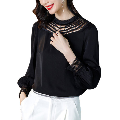 GeleiStory/GeleiStory縱橫職場(chǎng)系列真絲襯衫鏤空蕾絲刺繡寬松設(shè)計(jì)感小眾紅色上衣  女裝＞女士襯衫＞女士長(zhǎng)袖襯衫