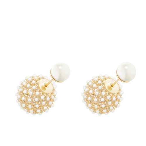 DIOR/迪奧 22新款DIOR TRIBALES系列 女士金色金屬鏤空?qǐng)A珠造型鑲嵌白色樹(shù)脂珠子耳環(huán)耳釘E2061WOMRS_D301