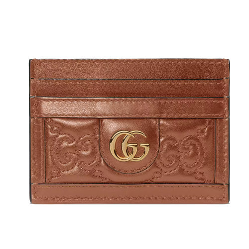 GUCCI/古馳 22新款 Matelassé系列 女士老花絎縫淺棕色皮革金扣錢夾卡片夾723790UM8IG2546