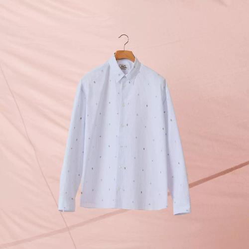  HERMES愛馬仕 22年秋冬 男士 長(zhǎng)袖襯衫 Chemise corps boxy imprimee ??Seersucker Lucky Ch