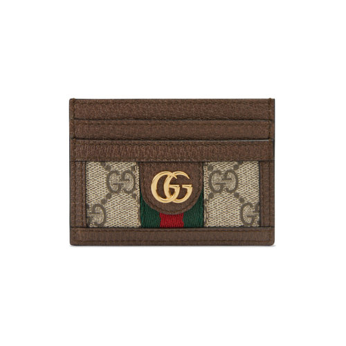 GUCCI/古馳 Ophidia女士棕色皮革拼帆布雙G卡包523159 96IWG 8745