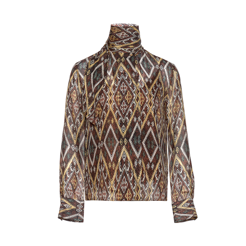 HUI/卉 女士長(zhǎng)袖襯衫2020秋季新品真絲印花上衣領(lǐng)部飄帶設(shè)計(jì)