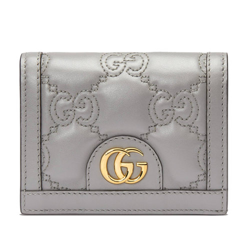 GUCCI/古馳 22新款 Matelassé系列 女士灰色老花絎縫皮革金扣卡包錢包零錢包723786UM8IG1275