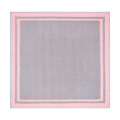 HERMES/愛(ài)馬仕 22年早春新款 45 H au Maillon系列 男士粉紅色/天藍(lán)/白色真絲方巾口袋巾H806245T16