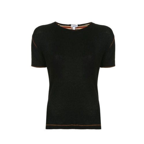 LOEWE/羅意威  女裝 后背條紋 圖案裝飾 女士黑色棉質(zhì)時(shí)尚圓領(lǐng)春夏短袖T恤 S6289322CR