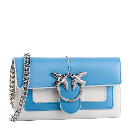 PINKO/品高 女士皮質(zhì)單肩斜挎手袋 天藍(lán)拼白