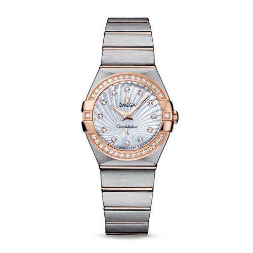 OMEGA/歐米茄 星座系列 精鋼 18K金 表圈鑲鉆 鉆石刻度 石英機(jī)芯 女士腕表 123.25.27.60.55.002