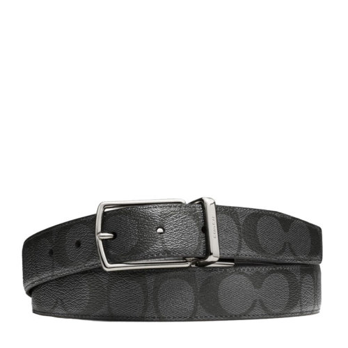 COACH/蔻馳 男士黑灰色PVC印花商務(wù)休閑腰帶針扣式男款皮帶可裁剪 F64825CQBK