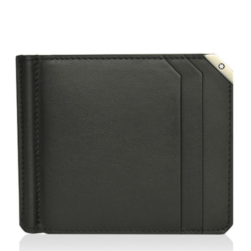 MontBlanc/萬寶龍 男士黑色皮革商務(wù)時尚短款折疊錢夾錢包 114666