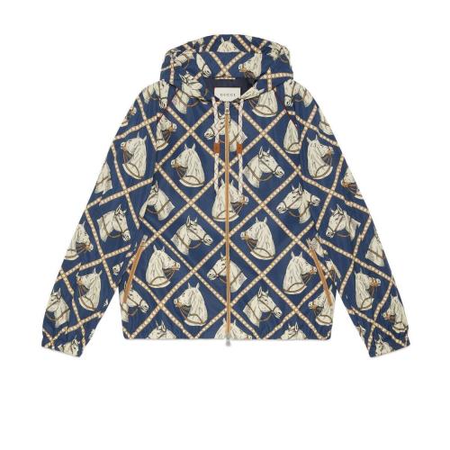  GUCCI古馳 22年秋冬 男士 馬術(shù)印花兜帽夾克 714801 Z8A6J 4310