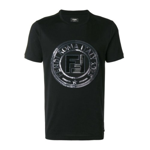 Fendi 芬迪  男裝 服飾 黑色純棉F印花圓領(lǐng)半袖 男士短袖T恤