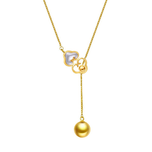 zhuella/珠艾樂 18k黃金南洋金珠平安鎖項(xiàng)鏈