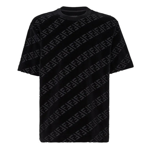 FENDI/芬迪 男士黑色棉質(zhì)斜紋FF圖案圓領(lǐng)短袖T恤FY0936AHCAF0QA1