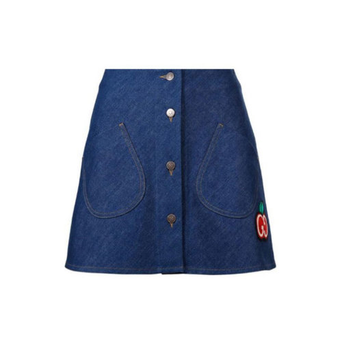 GUCCI/古馳 古琦 女裝 雙G 女士時(shí)尚藍(lán)色棉質(zhì)系扣半身裙 617336 XDBEN 4759