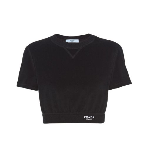 PRADA/普拉達(dá) 22年早春新款 女士黑色棉質(zhì)短款上衣39537_1ZOM_F0002_S_221