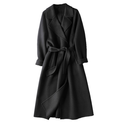 GeleiStory/GeleiStory 2022年秋冬新款羊毛大衣系帶收腰側開叉全羊毛雙面呢長款毛呢外套女 女士大衣