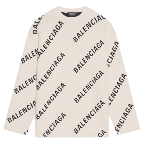 Balenciaga/巴黎世家  男士淺米色棉質(zhì)針織圓領(lǐng)毛衣657401T32009054