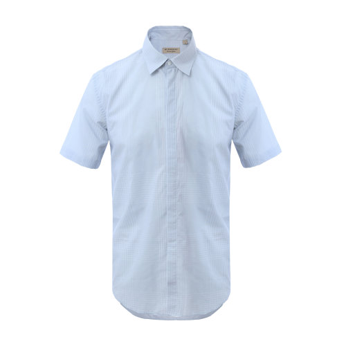 純棉淺灰色格紋男士短袖襯衫 BURBERRY/博柏利 巴寶莉 男士襯衫 男裝 男上衣