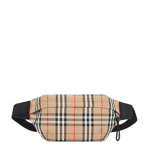 BURBERRY/博柏利 21新款 男女同款米色中號復古格紋棉質皮革細節(jié)拉鏈開合腰包80104301
