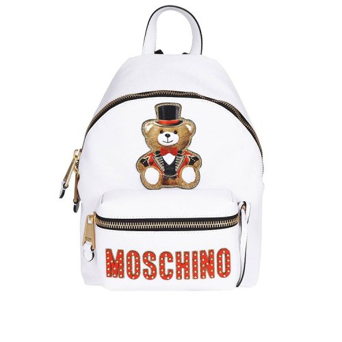 MOSCHINO/莫斯奇諾  春夏 書(shū)包 女性 小熊 LOGO 白色 雙肩包 7633 8210 1001
