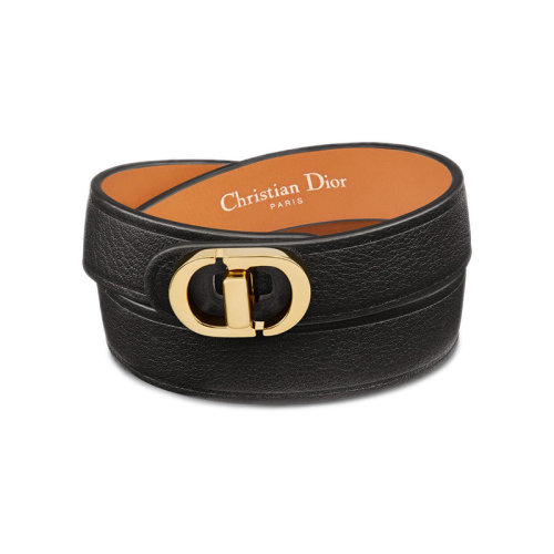 DIOR/迪奧 22新款 30 MONTAIGNE系列 女士黑色小牛皮配鍍金金屬雙環(huán)手環(huán)B1760WOMCM_D307
