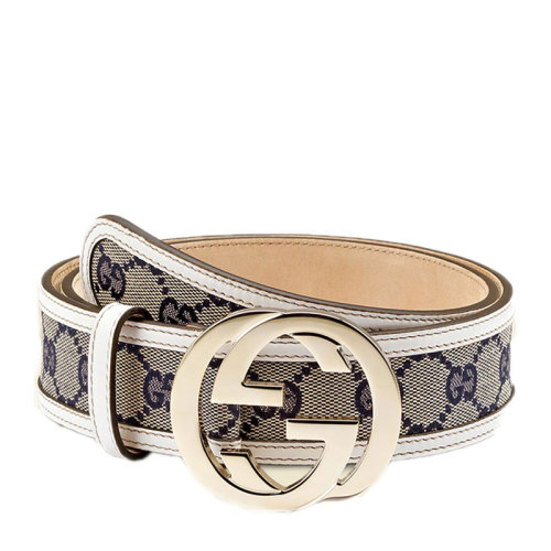 GUCCI/古馳 女士淺米色織布經(jīng)典雙G腰帶頭女式腰帶皮帶 114876-FWCGG-4085